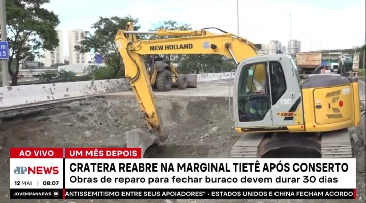 Obras de reparo para fechar buraco na Marginal TIetê devem durar 30 dias